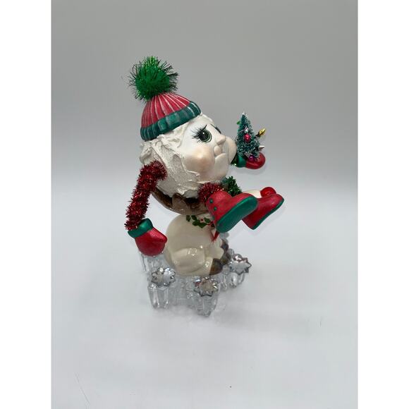 Vintage Ceramic Snowball Sitting in Rudolphs Antlers Mikasa Glass Snowflake OOAK - Picture 8 of 16